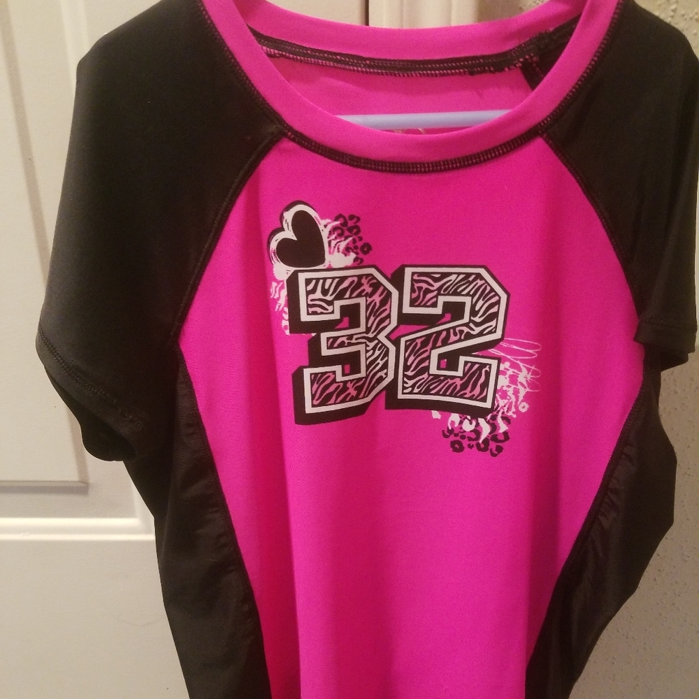 Pink and black girls spandex swimming top